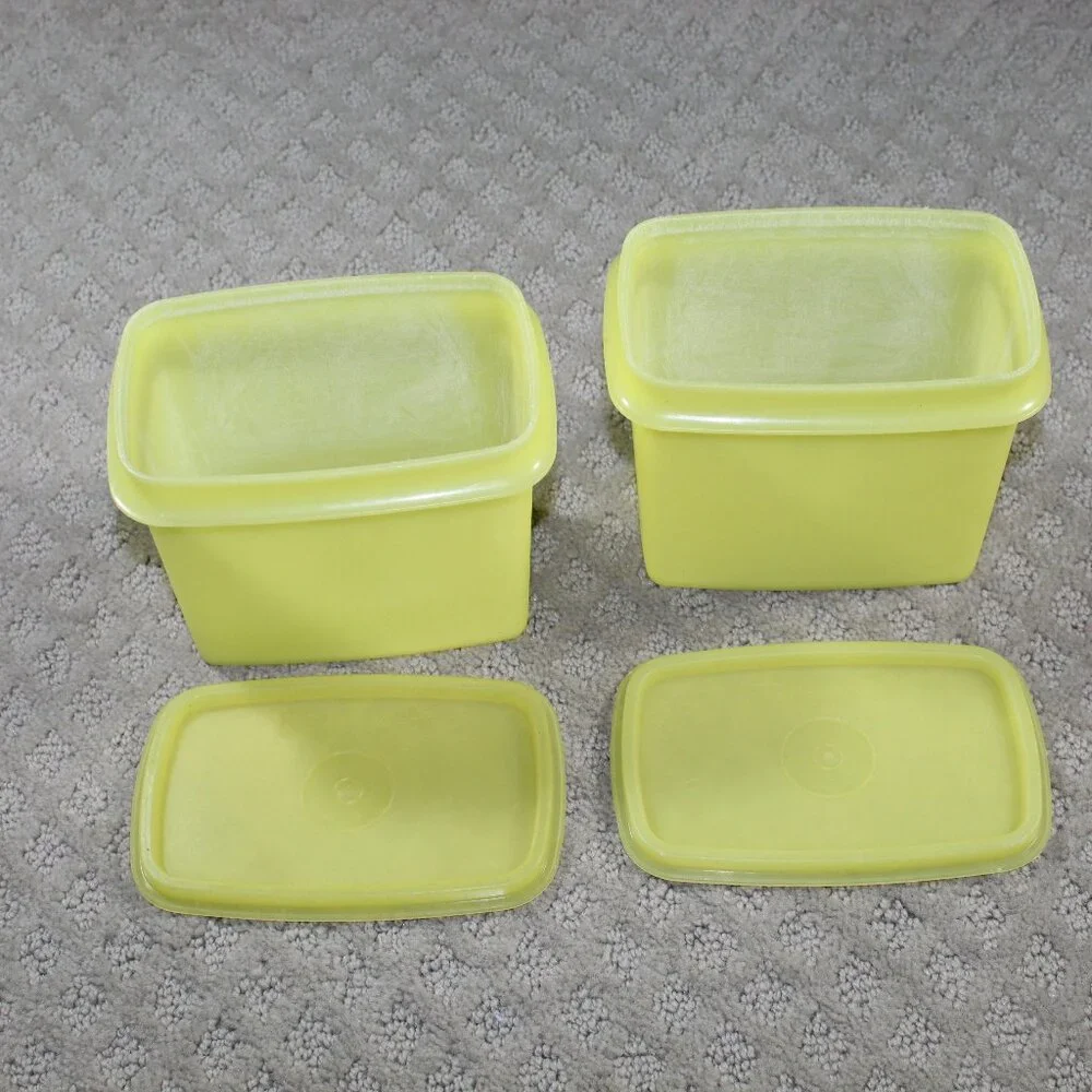 Vintage Tupperware Mid Century Set of 2 (4 piece) Yellow Rectangular Containers